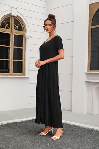 Image of Nimsruc Women Summer Long Dress Casual Sexy Short Sleeve Loose Maxi Dresses for Women 2025