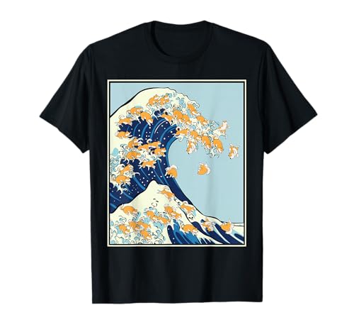 Shiba Inu Große Welle Japanisch Kanagawa Hokusai Hund Tier T-Shirt