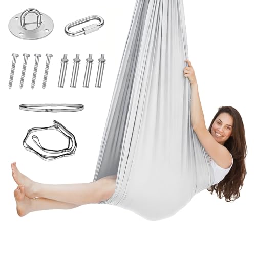 Juego de hamacas de yoga aéreas, columpio de nido, columpio aéreo de yoga, columpio para interiores, 200 kg máximo, columpio para yoga, columpio hammock con mosquetón, fijación, clavos y accesorios