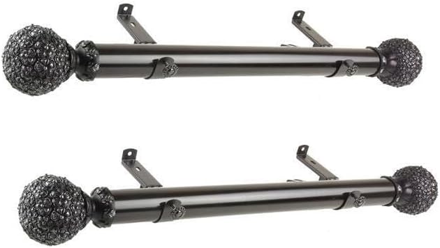 HomeStock Steel Curtain Rods Set - Adjustable Black Drapery Rods with Finials - 12-20 Inch Window Rods