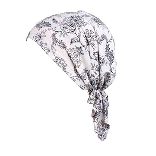 VPbao Femme Imprimé Bonnet Chimio Perte de Cheveux Turban Musulman Élastique Noir Feuille Cover