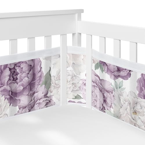 Sweet Jojo Designs + BreathableBaby 2-Piece Breathable Mesh Crib Liner Set (Lavender Purple Boho Shabby Chic Floral) for Girls, Baby, Infants/Newborn Nursery (Bohemian, Vintage, Garden, Watercolor)