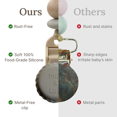 Image of Silicone Pacifier Clip - Metal-Free, Rust-Free, 100% Food-Grade Silicone and Natural Beech Wood, Secure Pacifier Holder for Babies - Cloud - Mila & Lulu