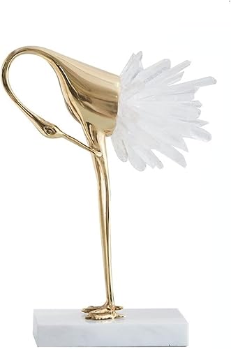 suruim Elegantes estatuas de pájaro de grúa dorada con detalles de cola de cristal, figuras decorativas de latón para decoración del hogar (blanco C)