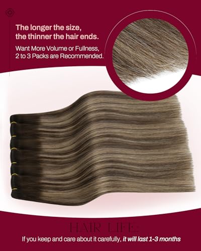Image of Moresoo Weft Hair Extensions Human Hair Remy, Balayage Brown with Blonde | 14 Inch 100g, Remy human hair adds soft dimension, ideal for daily wear, office looks and polished layered styling