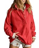 Gacaky Sweatshirt for Women Oversized Casual Long Sleeve Button Henley Neck Pullover Tops Fashion Outfits Clothes Red M