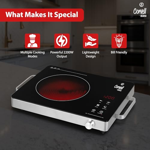 Image of 2200W Infrared Cooktop | Smart Electric Stove with Digital Display & Adjustable Temperature | Stainless Steel & Ceramic Design, 4 Cooking Modes, Auto Shut-Off