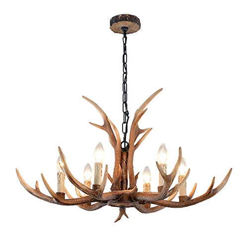 LHXINDMY Americana Arañas De Cuernos,comedor lámparas de cuerno de venado,6 Luces (bombillas...