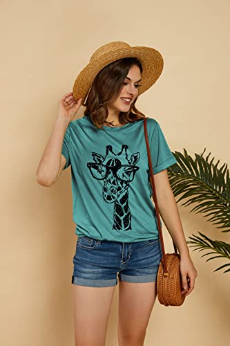 Auburet Womens Giraffe T Shirt Summer Funny Graphic Short Sleeve Crewneck Tees Casual Shirt Tops3