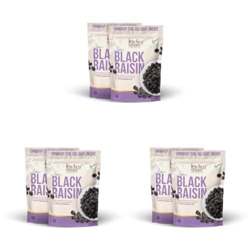 Image of KitchenSmith Seedless Black Raisin - Pack of 6 (500gm Each) | Draksh, Kaali Dakh & Kali Kishmish Raisins | Naturally Sourced, Dried & Sweet Dry Fruits