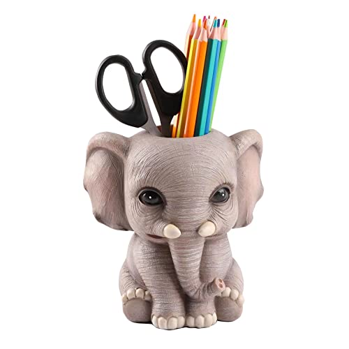 Elephant Pen Pencil Holder, Cute Animal Ornament Makeup Brush Holder Toothbrush Holder Home Office Desk Decor Organizer Accessory