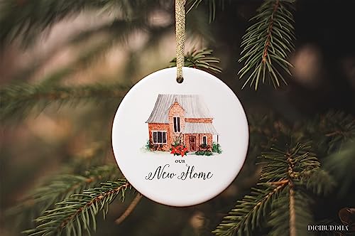 DIGIBUDDHA-Our-New-Home-Ornament-Christmas-Collectible-Bridal-Shower-Wedding-Gift-First-Time-House-Homeowner-1st-Holiday-New-Property-Buyer-3-Flat-Ceramic-Keepsake-w-Gold-Ribbon-Free-Box-OR00019 DIGIBUDDHA Our New Home Ornament Christmas Collectible Bridal Shower Wedding Gift First Time House Homeowner 1st Holiday New Property Buyer 3 Flat Ceramic Keepsake w Gold Ribbon Free Box OR00019