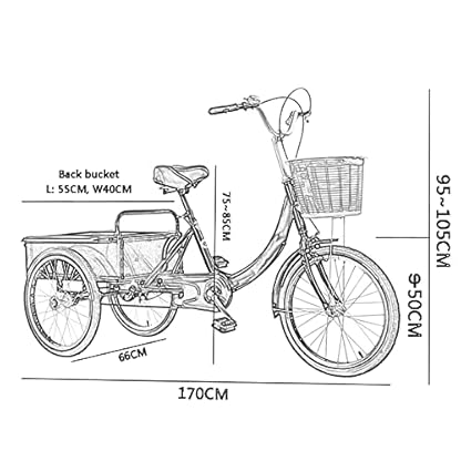 20-Zoll-Dreirad-Cruiser-Fahrrad, stoßdämpfendes Sitz-Dreirad für Erwachsene mit Einkaufskorb für Senioren, Damen und Herren (S) – Bild 4