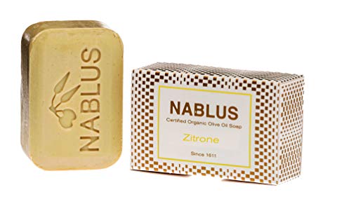 Nablus Soap Zitronenseife, aus 80% extra nativem Bio Olivenöl, palmölfrei, vegan, für alle Hauttypen, perfekt zum Duschen und Haarwäsche, 100g Cover