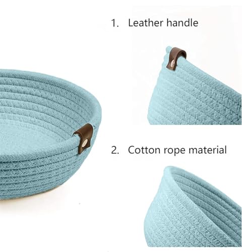Image of 100% Natural Jute small box mini rope paper storage Round hamper baby nursery tray bucket for Living Kitchen, Office, Drawing Room,fruits, kitchen, office, (AQUA BOWL)
