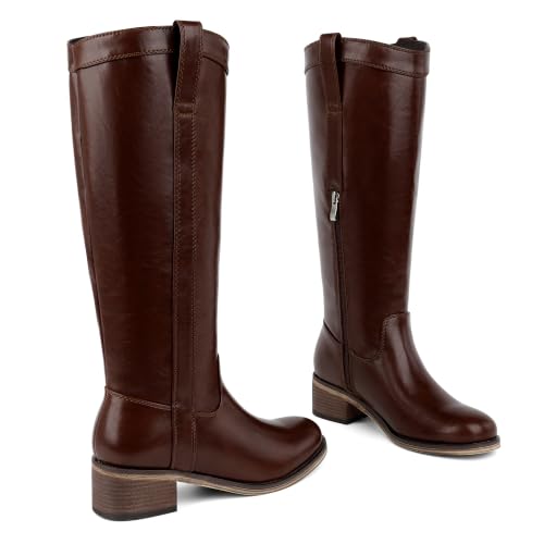 Image of QIY Knee High Boots for Women Low Heel Flat Tall Boots