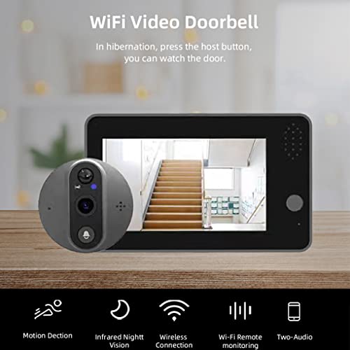IKEEYUIS Campainha com vídeo, câmera com olho mágico, visor de porta de 4,3 polegadas, campainhas de