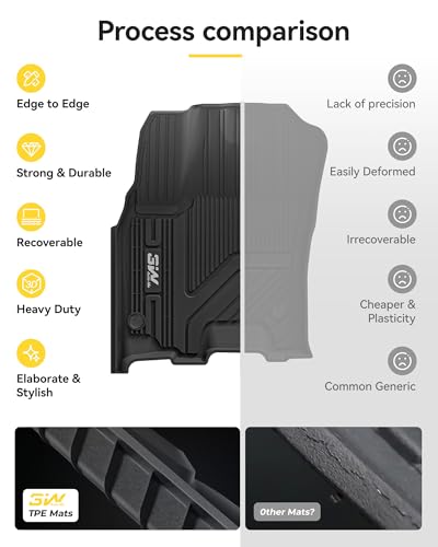 Image of 3W Floor Mats Fit for Dodge Ram 1500 Crew Cab 2025-2026 (w /o Rear Under-Seat Factory Storage Bucket Seat), TPE All Weather Custom Fit Floor Liner for Ram 1500 Accessories Row Car Mats, Black