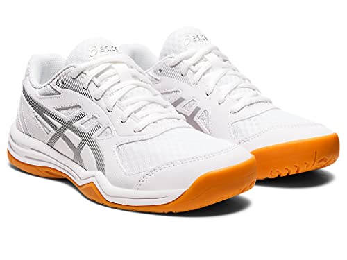 ASICS Women's Upcourt 5 Volleyball Shoes, 8, White/Pure Silver
