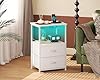Coleshome Comodino Camera da Letto Bianco, con 2 Prese USB e 1 Presa di Corrente e Luci a LED, Comodini con 2 Cassetti in Tessuto e 1 Vano Portaoggetti, 40 * 30 * 60cm, Confezione da 1 #1