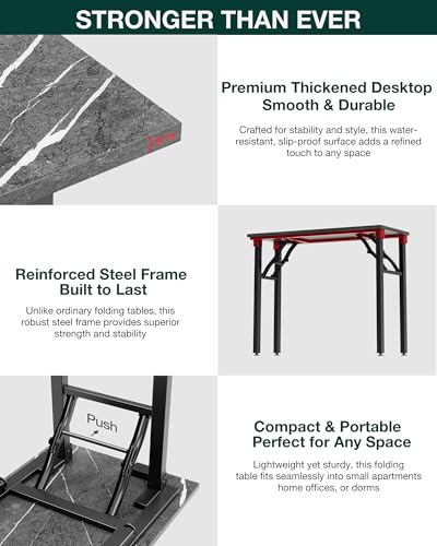 Image of Frylr Small Folding Computer Desk - Portable 35.8 Inch Foldable Laptop Table, Collapsible and Compact for Easy Storage and Fast Setup, Lightweight for Small Spaces, Craft and Study Use, Marble Greige
