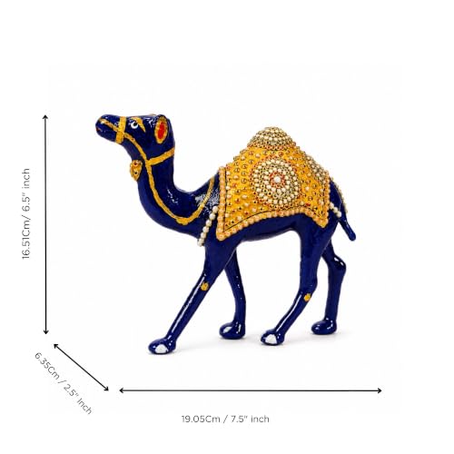 Image of eCraftIndia Handcrafted Blue Camel Showpiece with Kundan Work for Home Decor, Decorative Camel Figurine, Traditional Rajasthani Style Statue for Living Room, Office & Gifting