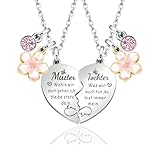 Pwsap 2 Piezas Collar para Madre Hija Colgante de Corazon Flor, Mamá Collares, Collares Rompecabezas de Corazón de Amistad Madre Hija, Regalo de Cumpleaños San Valentín Navidad Día de la Madre