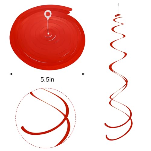 Image of Colorful Ceiling Swirl Foil Decorations Hanging Plastic Streamer Themed Swirl Party for Christmas Graduation Celebration, Pack of 28 (Red, Green and Orange)