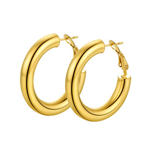 Image of Stainless Steel Chunky Hoop Earrings For Women, Minimalist and Chic, Black /Gold Plated, Round Hoops Earrings Hypoallergenic, Size: 30mm /40mm /60mm /80mm, Come with Box