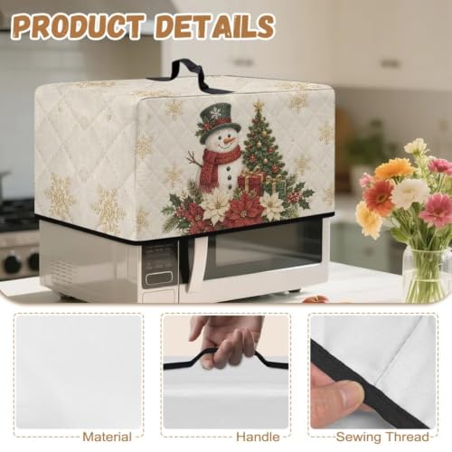 Image of Christmas Microwave Oven Cover Dust-Proof Small Kitchen Appliance Protector Air Fryer Toaster Oven Cover, L, 20.9 x 15.7 x 12.4 Inches, Snowman Poinsettia Flower Beige
