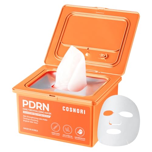 Image of COSNORI PDRN Daily Revitalizing Mask - Skin Strengthening with PDRN, Firming & Soothing, 100% Plant-Based Sheet Mask, 30 Sheets, 11.83 fl.oz