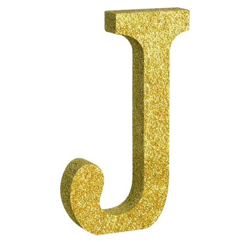 Image of TONIFUL 8 Inch Gold Glitter Letter J Table Centerpiece A-Z Gold Birthday Party Decorations,Gold Alphabet J for Birthday,Chrismas,Graduation,Bridal Shower,Wedding,Anniversary Party Supplies