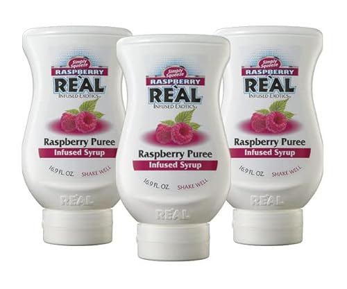 Raspberry Reàl Infused Exotics, Raspberry Puree Infused Syrup, 16.9 FL OZ Squeezable Bottle (Pack of 3)
