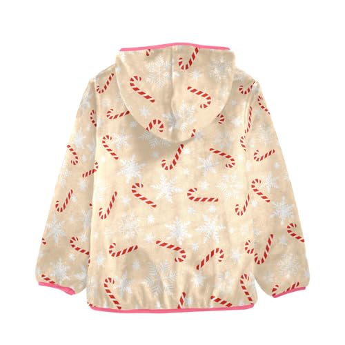Christmas Cane Candy Toddler Fleece Jacket Baby Girls Hooded Zipper Long Sleeve Thick Warm Outerwear 3-10 Years2