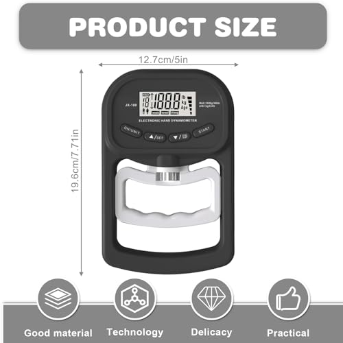 Digitaler Handkraftmessgerät: 396lb/180Kg Elektronische Griffkraft Messgerät, LED Display Grip Strength Trainer, Dynamometer mit USB-Ladekabel, Digitaler Griffstärke-Messung, Hand Dynamometer