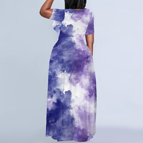 Image of SUZONANA Plus Size Maxi Dress for Curvy Women Summer Casual Sundress Short Sleeve Loose Vacation Dress