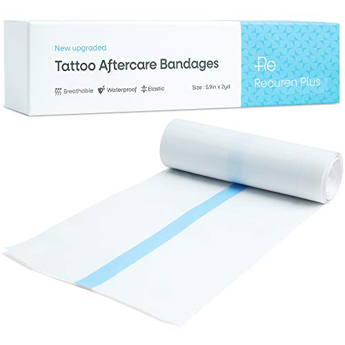Recuren Plus Tattoo Aftercare Bandages, Advanced Medical Silicone Gel, Waterproof Tape for Skin Protection, Second Skin Bandage for Wound Healing, Tattoo Roll Supplies 5.9\x 2yd