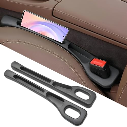 Image of Car Seat Gap Filler of 2, Soft Foam Multifunctional Seat Side Gap Filler with Phone Holder Organizer Fill The Gap Between Seat and Console Stop Things from Dropping Drop Blocker (Black)