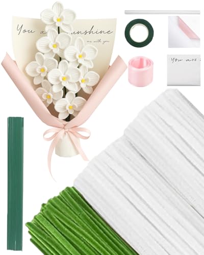 APEX CHOICE Weiße Phalaenopsis Pfeifenputzer zum Basteln Set, 300 Stück DIY Bouquet Chenilledraht Set mit Video Tutorial, Ideal für Schule, Kunstprojekte & als kreatives Geschenk für Birthday
