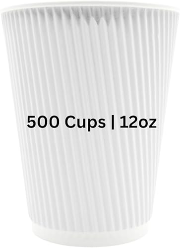Miniatura 1 de Paquete de 500 tazas de café de papel desechables de 12 onzas  Tazas de pared onduladas para café fríocaliente, agua, jugo, té, tazas de papel