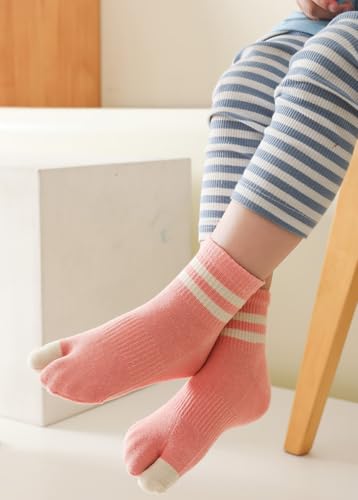 2 Pairs Cotton Two Big Toe Split Tabi V Socks Athletic Running Casual Seperated Stripe Socks for Kids Girls Boys 3-12 Years4
