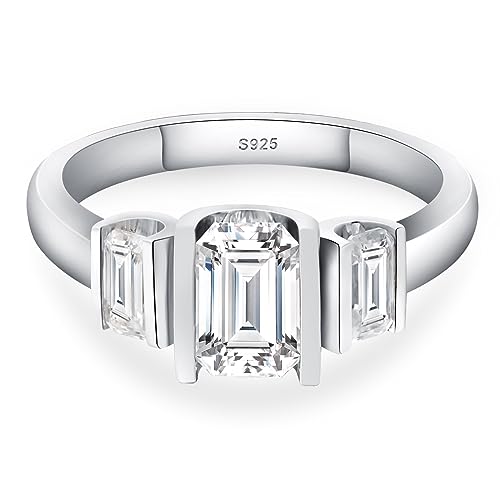 Moissanite Engagement Rings for Women,D Color VVS1 3 Stones Emerald Cut S925 Sterling Silver Plated 18k White Gold Wedding Promise Anniversary Rings for Her2