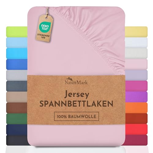 npluseins klassisches Jersey Spannbetttuch - erhältlich in 34 modernen Farben und 6 verschiedenen Größen - 100% Baumwolle, 90-100 x 200 cm, rosa 5 NatureMark Jersey Spannbettlaken, Spannbetttuch 100% Baumwolle in vielen Größen und Farben MARKENQUALITÄT ÖKOTEX Standard 100 | 140 x 200 cm - 160 x 200 cm - rosa