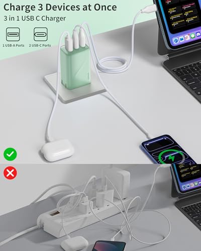 Image of 65W USB C Charger, 3-Port PD Fast Charging, Compact Type C Wall Charger with Foldable Plug for iPhone 17 /16 /15, MacBook Air /Pro, iPad, Samsung S25 /S24 /S23, Pixel 10(Olive Green)