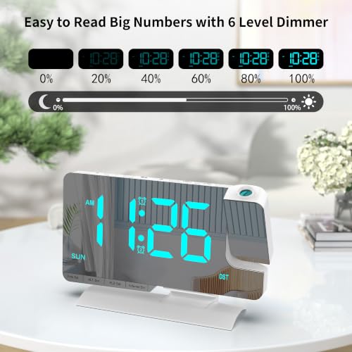 Projection Clock for Bedroom Ceiling, White Digital Alarm Clock Teens Decor - Image 3