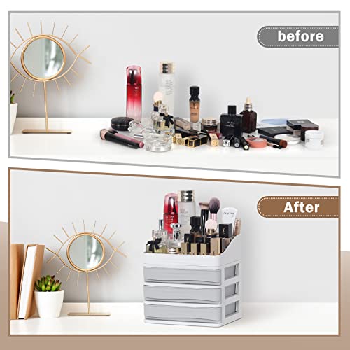 ELUCHANG-Makeup-Organiser-Cosmetic-Storage-Box-With-DrawersFits-LipsticksMakeup-BrushesJewelleryMake-Up-Storage-Case-For-Dresser-Bedroom-BathroomPlastic3-Drawers