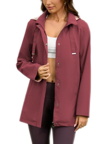 Womens Long Hooded Rain Jacket Waterproof Outdoor Hiking Raincoat