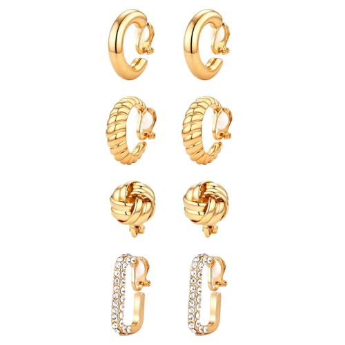 Image of Gold Clip On Hoop Earrings for Women, 18K Gold Plated Eco-Friendly Alloy Non-Pierced Ear Clips, Hypoallergenic Sustainable Fashion Jewelry for Daily & Party Wear