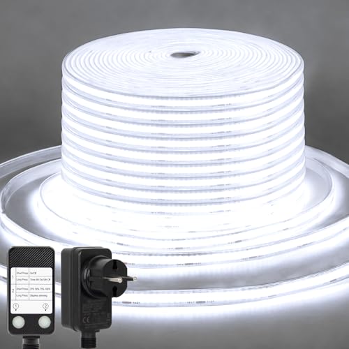 CCILAND COB Bande LED 15M Blanc 6500K, 24V Dimmable Bande LED avec Minuterie Étanche Flexible Ruban LED Adhésif pour Maison Cuisine Intérieur Extérieur DIY Décoration