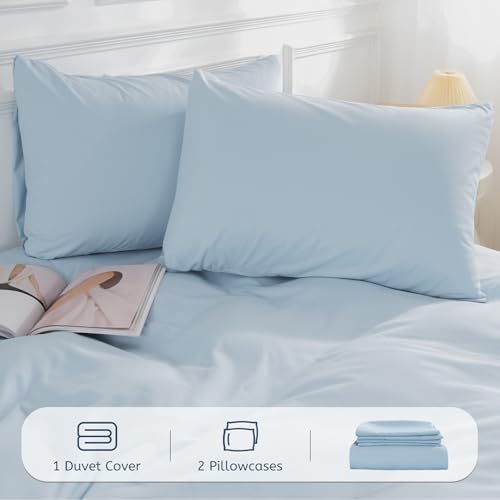 Image of NEXHOME PRO Duvet Cover Full,Blue 3 Pieces Duvet Cover Set, Soft and Lightweight 100% Washed Microfiber Comforter Cover Set for All Season(Blue Full, 80 x 90)-No Comforter